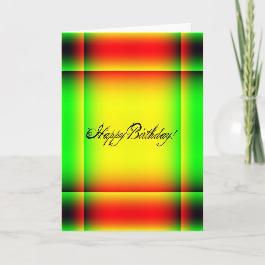 Carte Anniversaire abstrait, rouge, vert, et jaune (Devant)