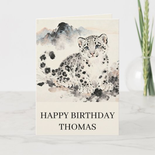 Carte Anniversaire adorable de léopard des neiges (Devant)