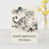 Carte Anniversaire adorable de léopard des neiges (Fleur jaune)