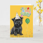 Carte Anniversaire Affenpinscher Chien dans un Casquette (Fleur jaune)