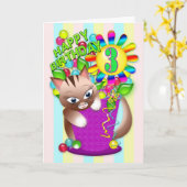 Carte Anniversaire - Âge 3 - Cat Kitty Cat Célébrer (Fleur jaune)