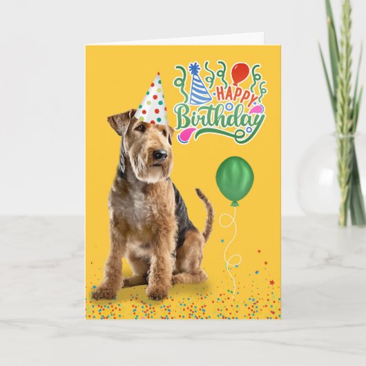 Carte Anniversaire Airedale Terrier dans un Casquette de (Devant)