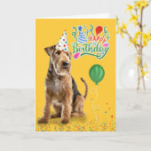 Carte Anniversaire Airedale Terrier dans un Casquette de (Fleur jaune)