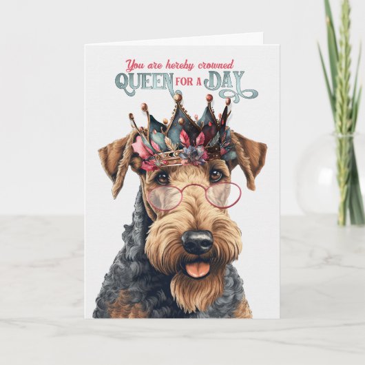 Carte Anniversaire Airedale Terrier Dog Queen pour une j (Devant)