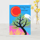 Carte Anniversaire Ajouter un nom Red Sun Mount Fuji (Fleur jaune)