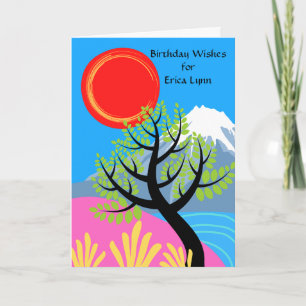 Carte Anniversaire Ajouter un nom Red Sun Mount Fuji