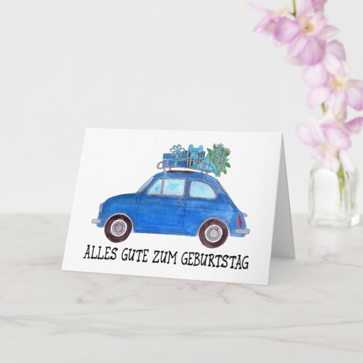 Carte Anniversaire allemand Retro Fiat 500 (Orchidée)
