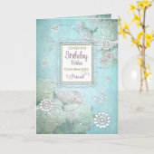Carte Anniversaire, ami, Aqua floral de pays élégant (Fleur jaune)