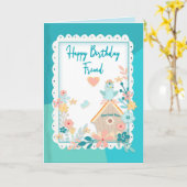 Carte Anniversaire, Ami, Aquarelle Oiseaux & Fleurs (Fleur jaune)