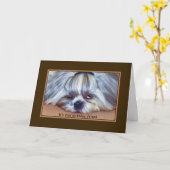 Carte Anniversaire, Ami, Chien Sleepy Shih Tzu (Fleur jaune)