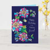 Carte Anniversaire, Ami, Gras Lumineux & Fleurs Colorées (Fleur jaune)