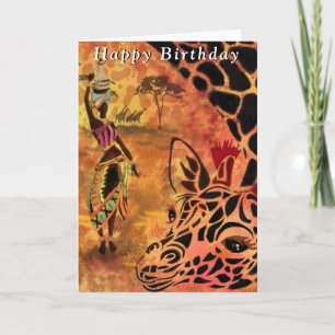 Carte Anniversaire Amis Africaine Fille et Giraffe
