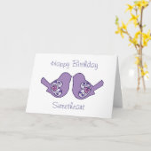 Carte Anniversaire Amoureux Inséparables violet romantiq (Fleur jaune)