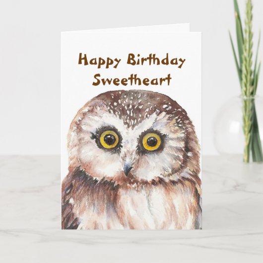 Carte Anniversaire amusant avec chouette aquarelle (Devant)