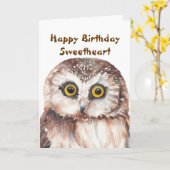 Carte Anniversaire amusant avec chouette aquarelle (Fleur jaune)