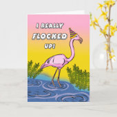 Carte Anniversaire amusant avec Flamant rose encombré (Fleur jaune)
