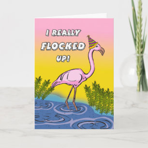 Carte Anniversaire amusant avec Flamant rose encombré