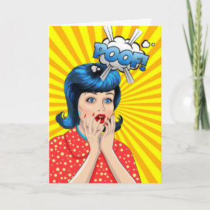 Carte Anniversaire amusant avec Pop Art Woman et POOF