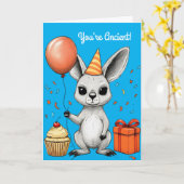Carte Anniversaire amusant Kangaroo avec Casquette de fê (Fleur jaune)