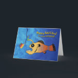 Carte Anniversaire amusant pour Boyfriend, Anglerfish<br><div class="desc">Papier carte de voeux d'anniversaire pour un petit ami. Illustration amusante d'un poisson-pêcheur qui se prépare à manger un gâteau d'anniversaire. Carte d'anniversaire drôle avec Happy Baitday! sur la couverture. Image et copyright © Shoaff Ballanger Studios.</div>