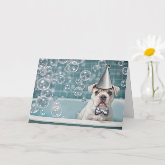 Carte Anniversaire anglais Bulldog mignonne et drôle dan (Petite plante)