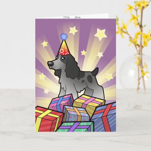 Carte Anniversaire Anglais Cocker Spaniel (Fleur jaune)