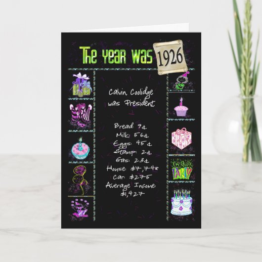 Carte Anniversaire Année 1926 Fun Trivia Faits (Devant)