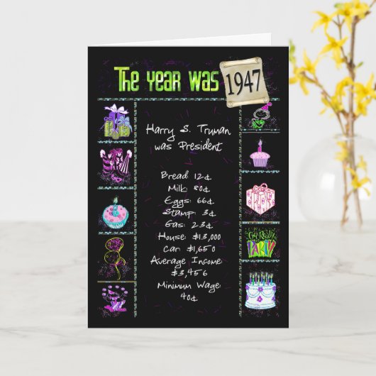 Carte Anniversaire Année 1947 Fun Trivia Faits (Fleur jaune)