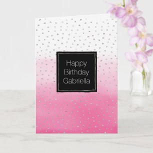 Carte Anniversaire Aquarelle Ombré Rose Confettis Argent
