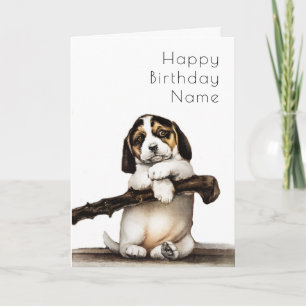 Carte Anniversaire Art Déco Vintage aux chiots mignons