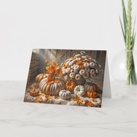 Carte Anniversaire Automne Citrouilles et mamans (Devant)