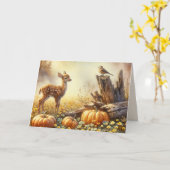 Carte Anniversaire Automne Fawn Dans un Patch Citrouille (Fleur jaune)