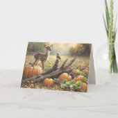 Carte Anniversaire Automne Fawn Dans un Patch Citrouille (Devant)