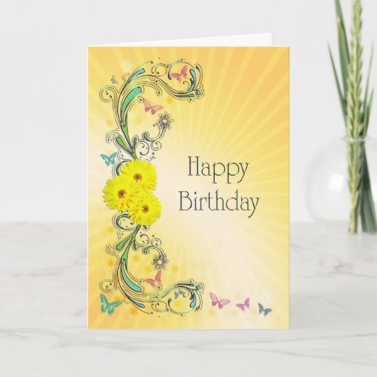 Carte Anniversaire aux fleurs jaunes (Devant)