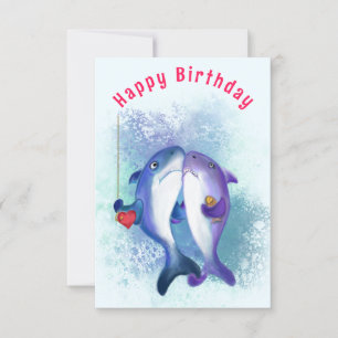 Carte Anniversaire avec Amour de Requin Couple - D