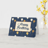 Carte Anniversaire avec Ballons d'or sur Bleu Marine (Fleur jaune)