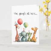 Carte Anniversaire avec de mignons animaux de caricature (Fleur jaune)