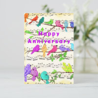 Carte Anniversaire avec des oiseaux musicaux color
