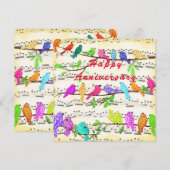 Carte Anniversaire avec des oiseaux musicaux heure (Devant / Derrière)