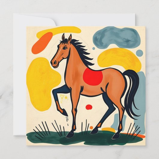 Carte Anniversaire Avec Design Cheval Coloré (Devant)
