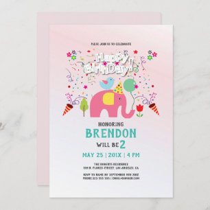 Carte anniversaire avec éléphant et oiseau