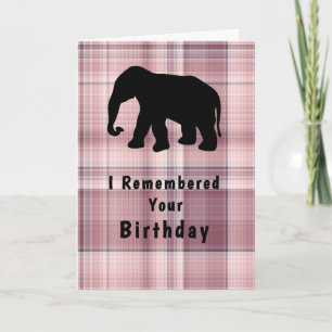 Carte Anniversaire avec éléphant et plaid rose