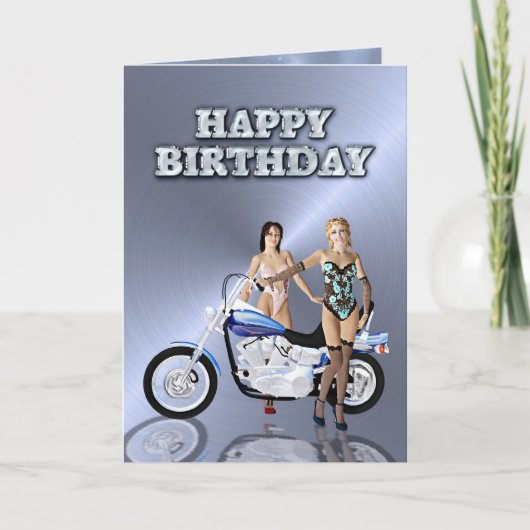Carte Anniversaire avec filles et moto (Devant)
