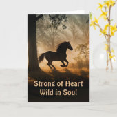 Carte Anniversaire avec Galloping Wild Horse intemporel  (Fleur jaune)