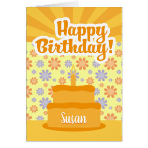 Carte Anniversaire Avec Gâteau Et Fleurs 60s