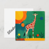 Carte Anniversaire Avec Giraffe Colorée Design (Devant / Derrière)