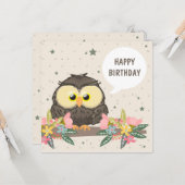 Carte Anniversaire Avec Jolie Chouette Et Décorati (Devant/Arrière en situation)