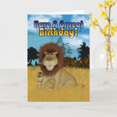 Carte Anniversaire Avec Lion Caricature Et Cub (Fleur jaune)