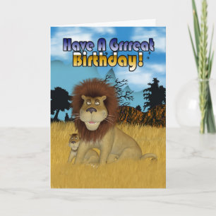 Carte Anniversaire Avec Lion Caricature Et Cub