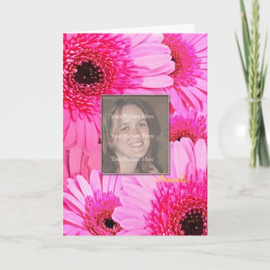 Carte anniversaire avec marguerites roses (Devant)